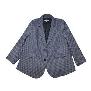 Talbots Blazer Jacket Women's 18W Blue Houndstooth Wool Blend Two Button Career